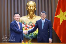 Le Premier ministre vietnamien, Le Minh Hung (droite), reçoit le directeur général de Samsung Electronics, Roh Tae Moon. Photo: VNA