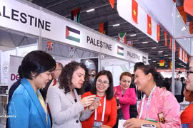 Des visiteurs découvrent le stand de la coopérative Hanoi Xanh lors du Halal Expo 2025, organisé du 26 au 29 novembre 2025 à Istanbul, en Türkiye. La délégation vietnamienne y a présenté une gamme diversifiée de produits halal, notamment agricoles, alimentaires, cosmétiques et pharmaceutiques. Photo : VNA