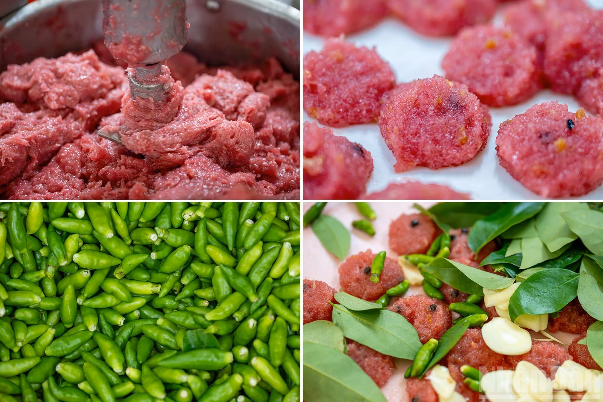 La spécialité qu’est le nem Lai Vung offre un subtil équilibre entre les saveurs aigre et douce, tout en conservant la couleur rose vif naturelle obtenue au cours de la fermentation de la viande, selon le savoir-faire propre à chaque établissement. Photo : NDEL.