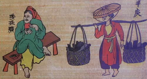 Les femmes hanoïennes de Hanoï d’antan portaient toujours les «non» (chapeau conique) ou «non quai thao» (chapeau plat à mentonnière garnie de cordons en soie), en allant au marché. Photo d’archives.