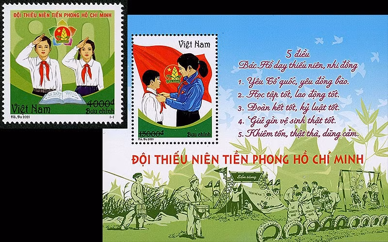 Collection de timbres sur les jeunes pionniers de Hô Chi Minh. Photo : NDEL.