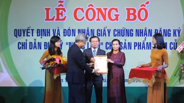 Cérémonie de remise du certificat d’indication géographique pour le ginseng de Ngoc Linh, le 26 août, dans la ville de Kon Tum. Photo: NDEL.