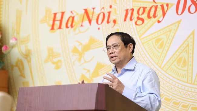 Le Premier ministre Pham Minh Chinh lors de la réunion du 8 août 2022. Photo : VOV.