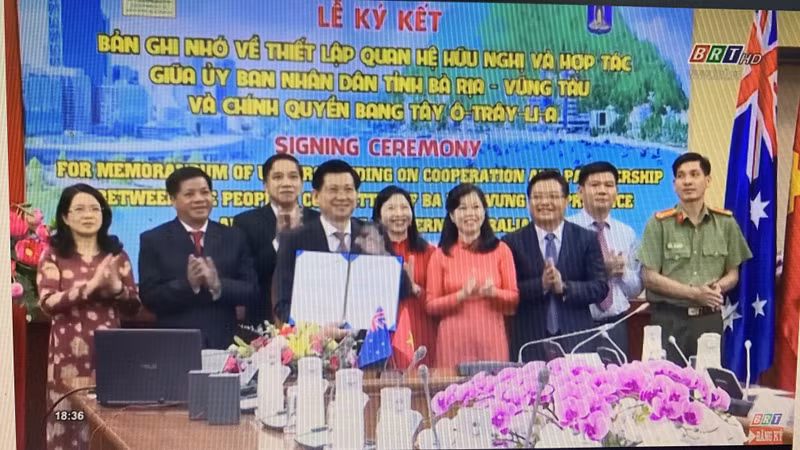 Cérémonie de signature en ligne du protocole d’accord entre Bà Ria-Vung Tàu et l’Australie-Occidentale. Photo : brt.vn.
