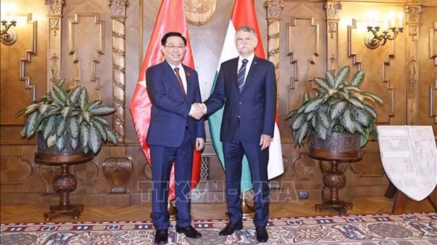 Le Président de l’Assemblée nationale vietnamienne, Vuong Dinh Huê (à gauche), et son homologue hongrois, László Kövér. Photo : VNA.
