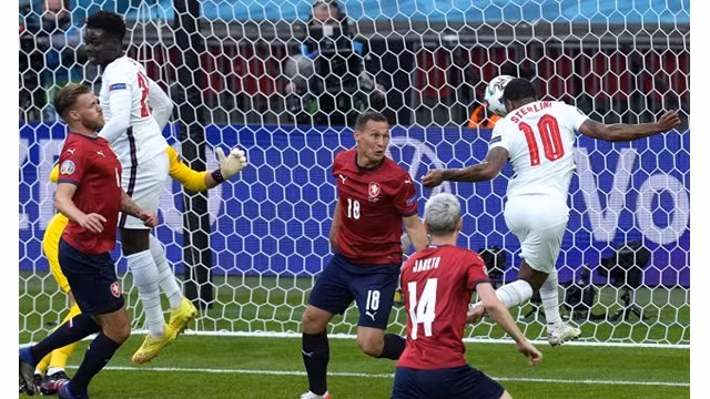 Le but de Raheem Sterling pour l"Angleterre face à la République Tchèque. Photo : Maxppp.