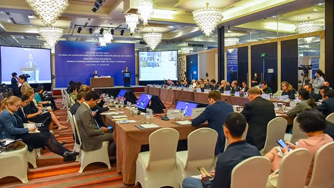 Vue générale du Dialogue de haut niveau de l'ASEM sur la promotion de l'autonomisation des femmes dans le contexte du COVID-19. Photo : CPV.