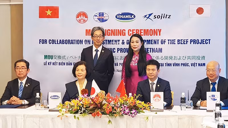 Cérémonie de signature de coopération entre Vinamilk, Vilico et le groupe japonais Sojitz. Photo : NDEL.