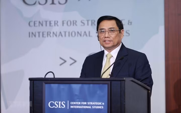 Le PM vietnamien, Pham Minh Chinh, prononce un discours sur la politique du Vietnam au CSIS. Photo : VNA.