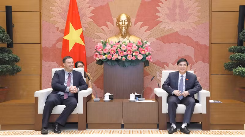 Le vice-président de la Commission des Sciences, de la Technologie et de l’Environnement et président du Groupe parlementaire d’amitié Vietnam-Israël, Nguyen Tuan Anh, reçoit l’ambassadeur d’Israël au Vietnam, Nadav Eshcar. Photo : daibieunhandan.vn