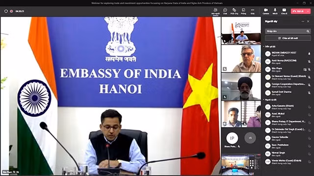 Webinaire sur les opportunités de coopération entre la province vietnamienne de Nghê An et l'État de Haryana (Inde). Photo : thoidai.com.vn.