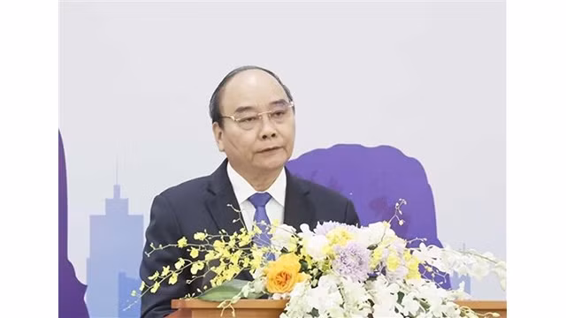 Le Président vietnamien, Nguyên Xuân Phuc, s'exprime lors de la réunion. Photo : VNA.